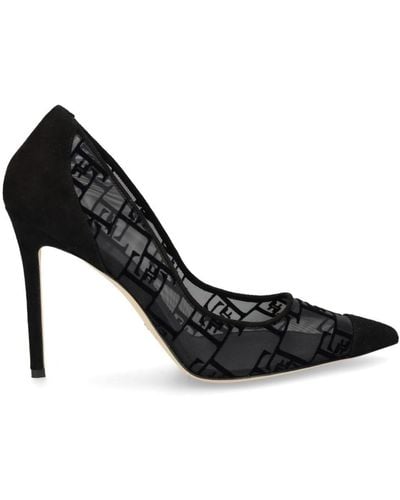 Elisabetta Franchi 105mm Logo-flocked Tulle Court Shoes - Black