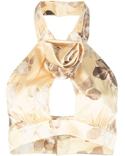 Alessandra Rich Cut-out Satin Crop Top - Natural