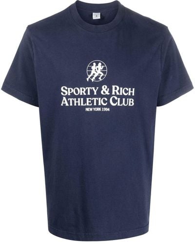 Sporty & Rich Athletic Club-print Cotton T-shirt - Blue