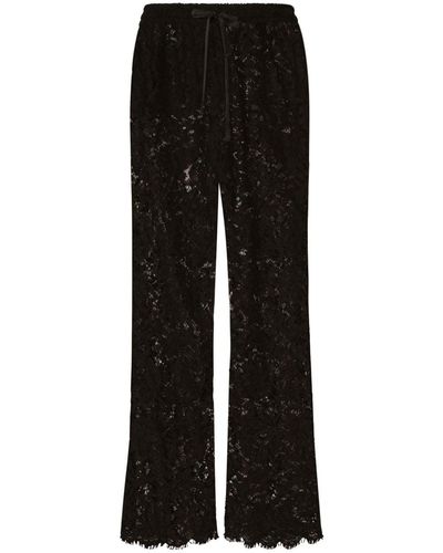 Dolce & Gabbana Pantalones semitranslúcidos con panel de encaje - Negro