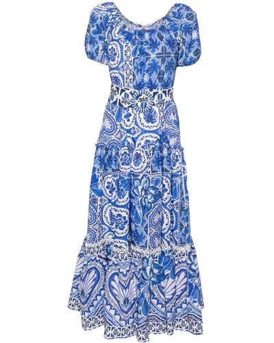 FARM Rio Dream Tile-print Cotton Maxi Dress - Blue