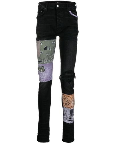 Amiri Bandana Art Patch Skinny Jeans - Black