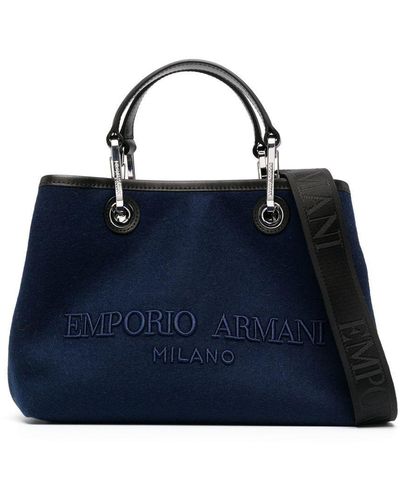 Emporio Armani Petit sac cabas à logo feutré - Bleu