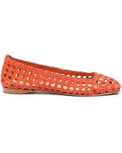 Paloma Barceló Open-knit Leather Ballerina Shoes - Red