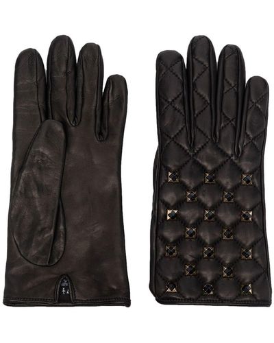 Philipp Plein Stud-detail Quilted Leather Gloves - Black