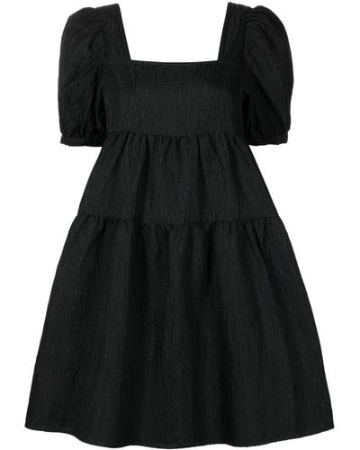 B+ AB Tiered Square-neck Mini Dress - Black