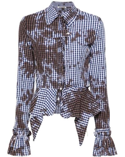 OTTOLINGER Stained Gingham Ruffled Shirt - ブルー