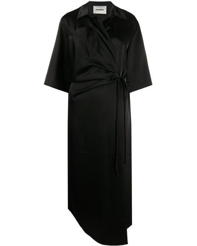 Nanushka Satin Wrap Dress - Black