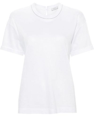 Peserico Bead-detailed Linen-blend T-shirt - White
