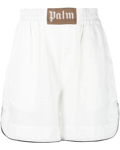 Palm Angels Short en lin à patch logo - Blanc