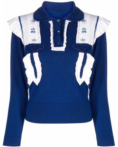 Maison Margiela Layered Ruffle-trim Polo Top - Blue