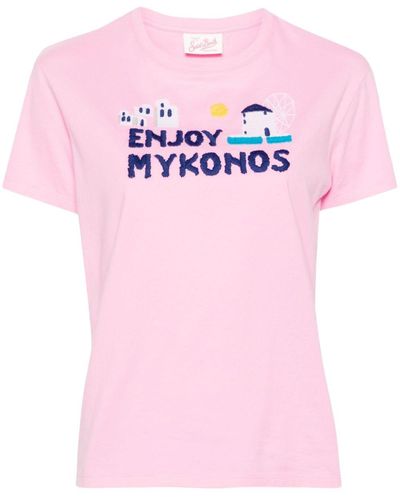 Mc2 Saint Barth Slogan-embroidered T-shirt - Pink