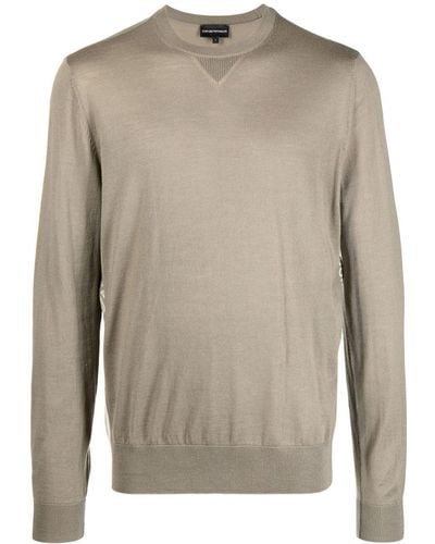 Emporio Armani Ribbed-knit crew neck sweatshirt - Gris
