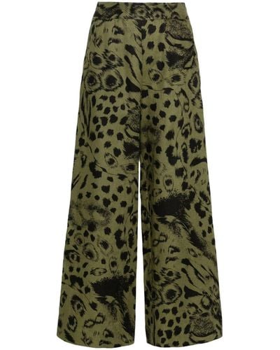 Bimba Y Lola Abstract-print Linen Trousers - Green