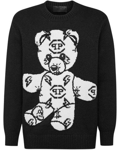 Philipp Plein Teddy Bear Embroidered-jacquard Sweater - Black