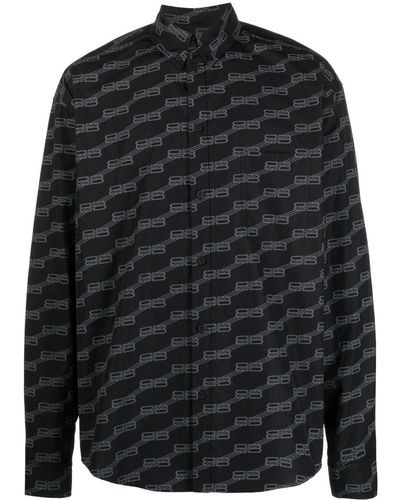 Balenciaga Chemise en coton à motif monogrammé - Noir