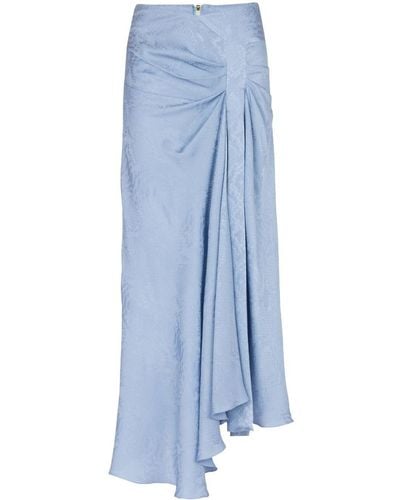 Balmain Snakeskin-jacquard Draped Silk Skirt - Blue