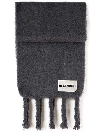 Jil Sander Logo-patch Fringed Knitted Scarf - Gray
