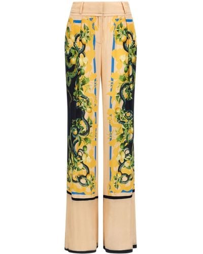 Roberto Cavalli Floral-print Straight-leg Pants - Yellow
