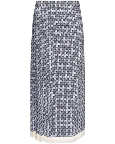 Ferragamo Graphic-print Pleat-detailing Skirt - Blue