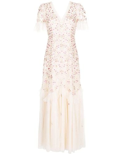 Needle & Thread Kleid mit Blumenstickerei - Weiß
