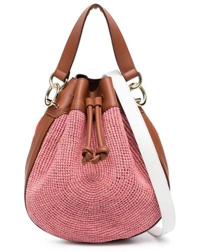Colville Pudding Colour-block Raffia Bucket Bag - Pink