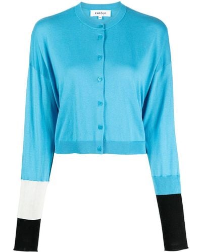 Enfold Colour-block Fine-knit Cardigan - Blue