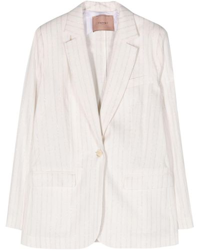 Twin Set Striped Single-breasted Blazer - White