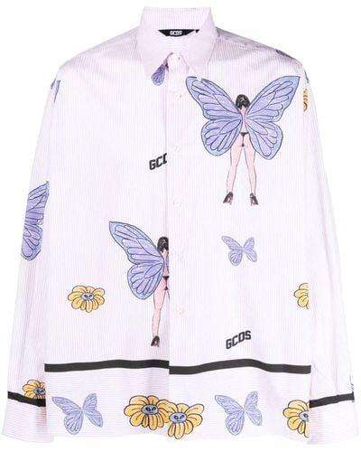 Gcds Butterfly-print Cotton Shirt - White