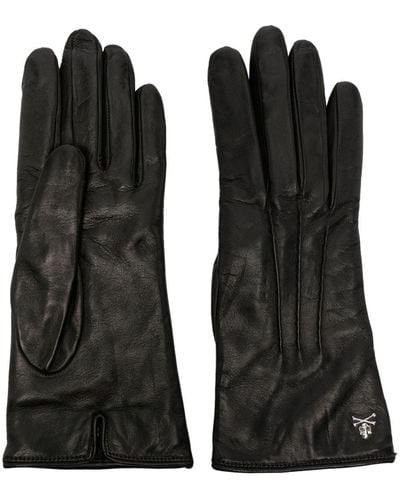Philipp Plein Skull & Bones Leather Gloves - Black