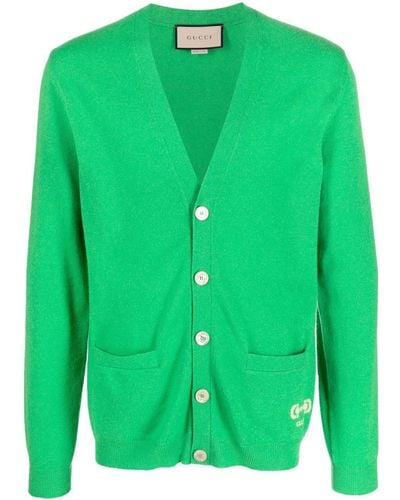 Gucci Horsebit-intarsia V-neck Cashmere Cardigan - Green