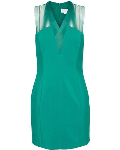 Genny Mesh-panelled Crepe Mini Dress - Green