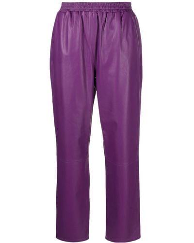 Arma Elasticated-waist Leather Straight Trousers - Purple