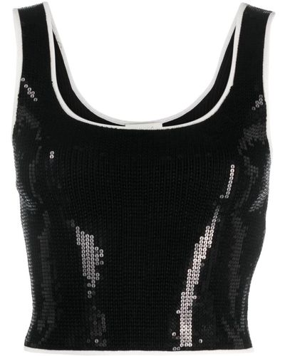 Sandro Sequin Cropped Tank Top - Black