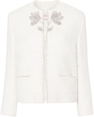 Valentino Garavani Floral-appliqué Tweed Jacket - White
