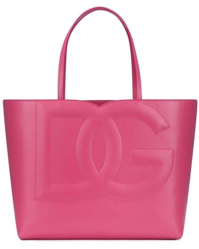 Dolce & Gabbana Mittelgroßer Shopper Aus Kalbsleder Mit Logo - Pink
