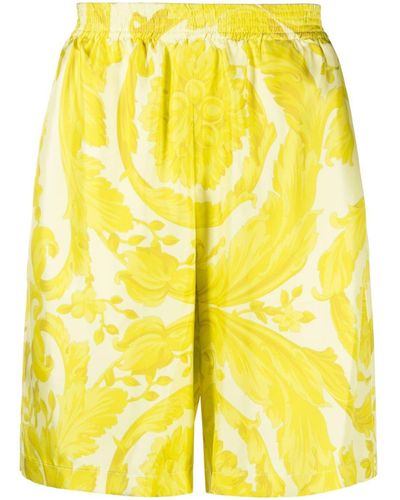 Versace Barocco-print Silk Shorts - Yellow