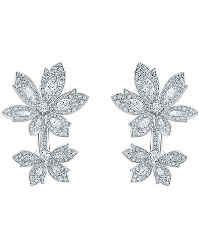 David Morris 18kt White Gold Palm Double Flower Diamond Earrings - Metallic