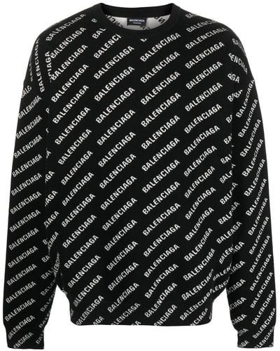 Balenciaga バレンシアガ ロゴ インターシャ セーター - ブラック