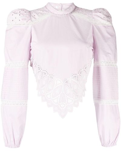 LoveShackFancy Hito Perforated-detailing Cotton Blouse - Pink