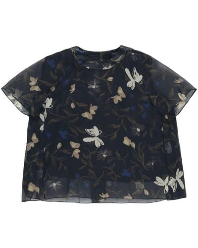 Sacai Floral-print Semi-sheer T-shirt - Blue