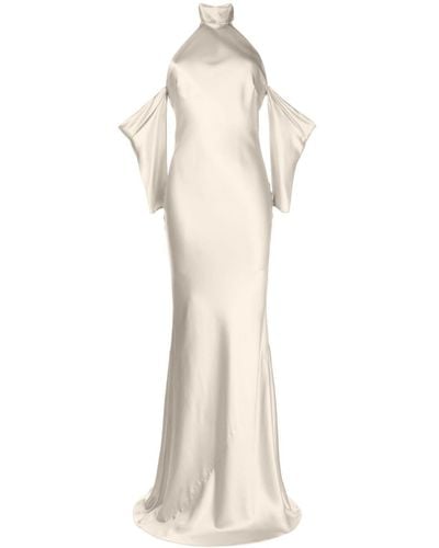 Michelle Mason Halterneck Drop-sleeve Maxi Dress - Natural