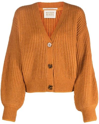 Scotch & Soda Ribbed-knit V-neck Cardigan - Orange