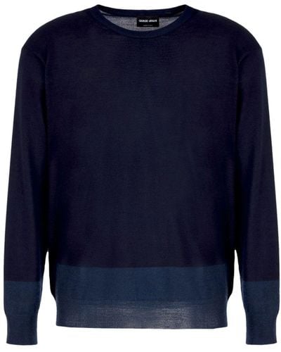 Giorgio Armani Crew-neck Stripe-pattern Sweater - Blue