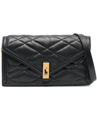 Polo Ralph Lauren Matelassé-detail Leather Shoulder Bag - Black