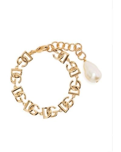 Dolce & Gabbana Logo-plaque Polished-finish Bracelet - Metallic