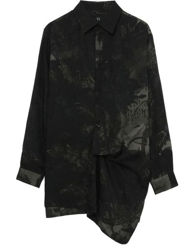 Y's Yohji Yamamoto Graphic-print Cotton Shirt - Black