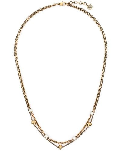 Alexander McQueen Skull And Pearl Charm Layered Necklace - Natural