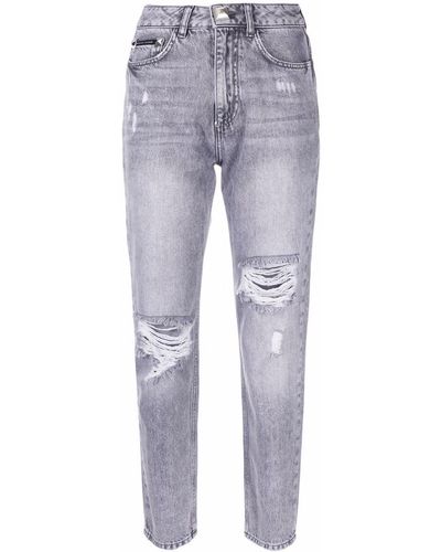 Philipp Plein Ripped Cropped Jeans - Gray