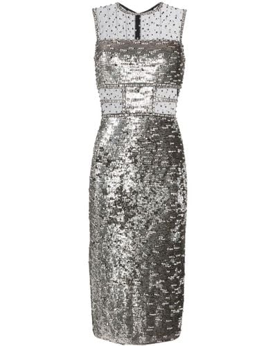 Jenny Packham Nixie Sequin-embellished Midi Dress - Grey